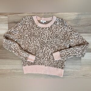 Madewell Crewneck Merino Wool Leopard Knit Sweater Pink Tan Brown Size Small